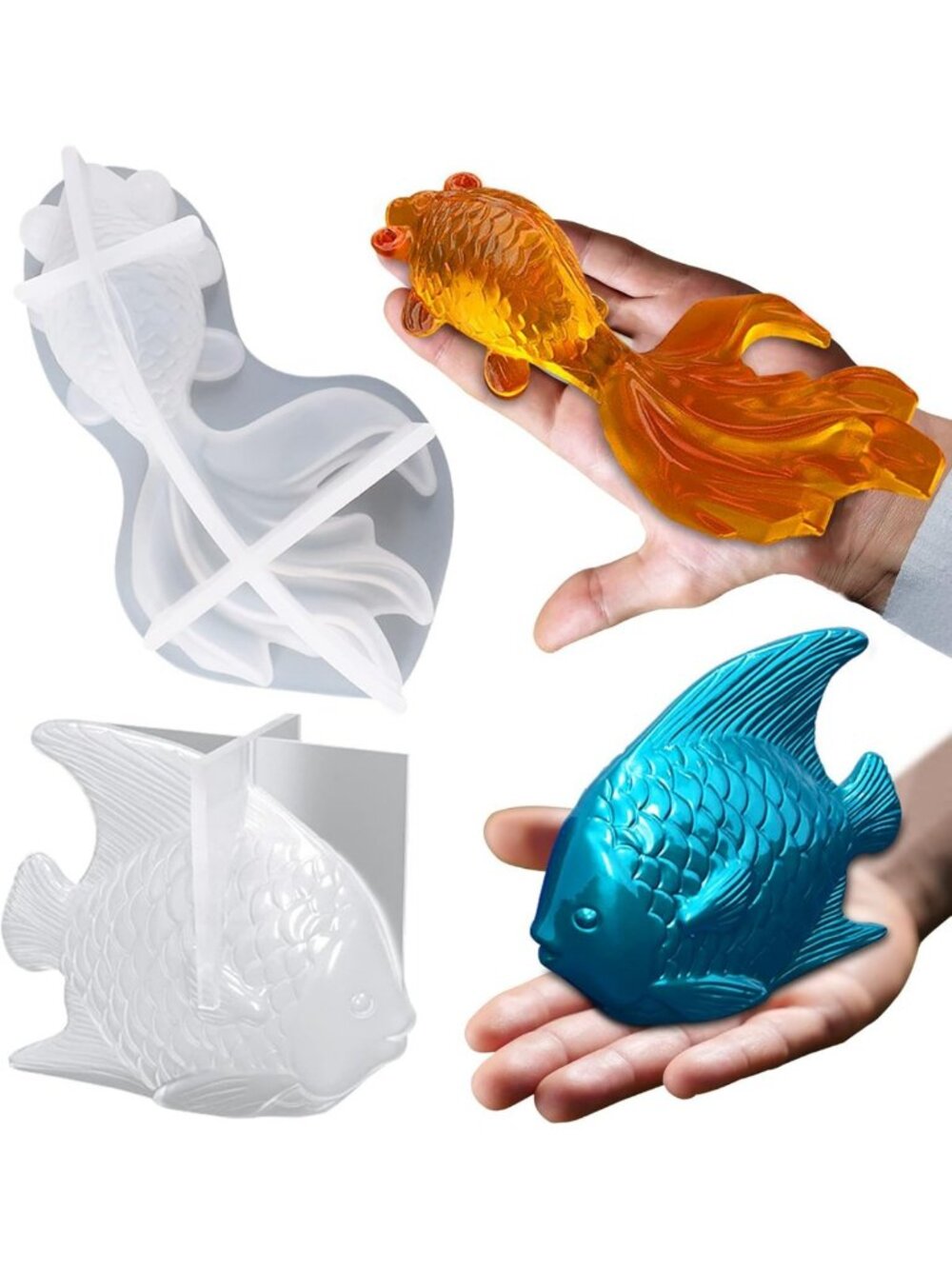 Large Goldfish Resin Molds Set - 3D Koi Fish Silicone Moulds for DIY Crafts